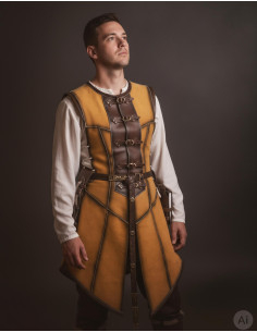 Cappa medievale lunga da uomo, camoscio giallo