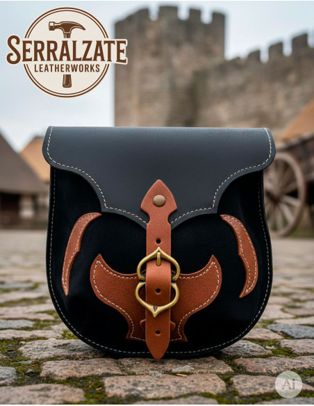 Borsa medievale in pelle nera con... Borsa medievale in pelle nera con...