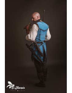 Cotta medievale lunga da uomo, pelle scamosciata blu 2