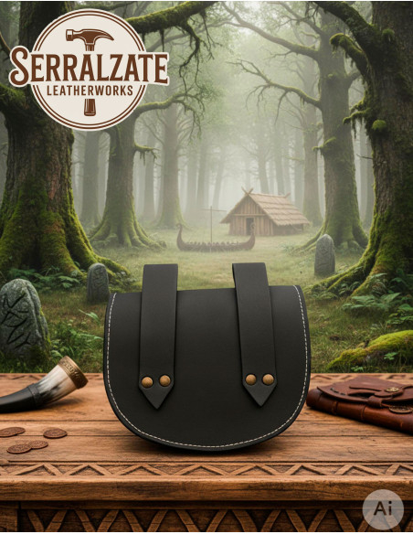 Borsa medievale in pelle nera con... Borsa medievale in pelle nera con...