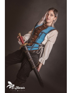 Cintura medievale corta da donna, pelle scamosciata blu 2