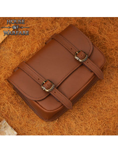 Grande borsa medievale doppia fibbia in cuoio marrone 2