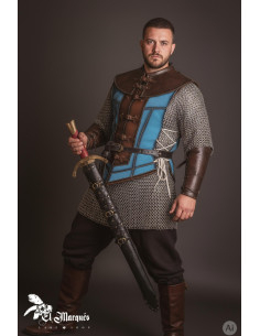 Cotta medievale corta da uomo, pelle scamosciata blu