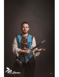 Cotta medievale corta da uomo, pelle scamosciata blu 2