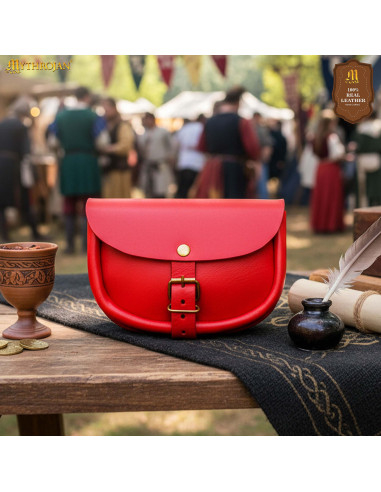 Borsa medievale semplice in pelle, colore rosso