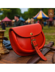 Borsa medievale semplice in pelle, colore rosso 2