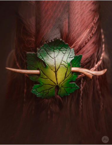 Fermaglio per capelli in pelle con foglie stile primavera