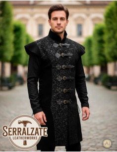 Gilet lungo Rinascimentale in autentico cuoio nero 2