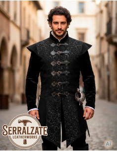 Gilet lungo Rinascimentale in autentico cuoio nero