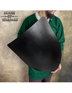 Scudo medievale in acciaio liscio con catena, colore nero 2