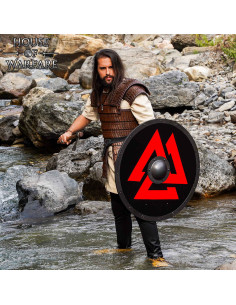 Scudo vichingo rotondo in legno modello Valknut Odino 2