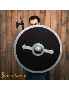 Scudo rotondo vichingo in legno con rinforzi in acciaio 2