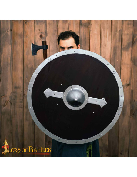 Scudo rotondo vichingo in legno con...