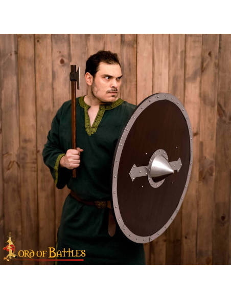 Scudo rotondo vichingo in legno con...