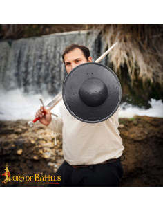 Brocche medievale in acciaio nera, impugnatura in legno 2