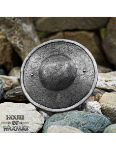 Scudo medieval rotondo in acciaio, finitura antica