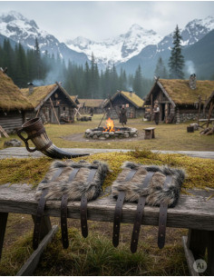 Bracciali vichinghi Hastein con pelo e pelle