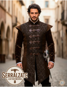 Gilet lungo rinascimentale in autentico cuoio marrone