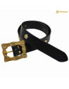 Cintura medieval rinascimentale in pelle nera con fibbia in ottone
