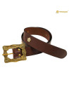 Cintura medievale rinascimentale in cuoio marrone con fibbia in ottone