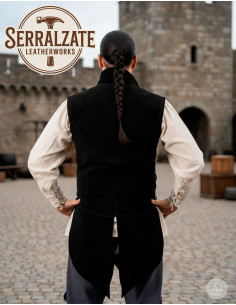Gilet medievale regolabile Arturo in camoscio nero 2