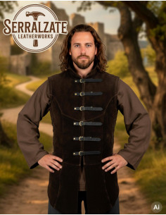 Gilet medievale regolabile Arturo in camoscio marrone scuro