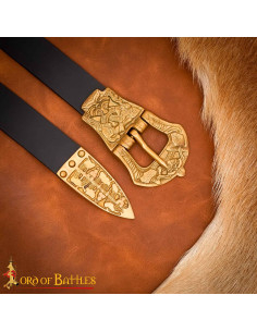 Cintura vichinga in pelle nera con fibbia e punta in... 2