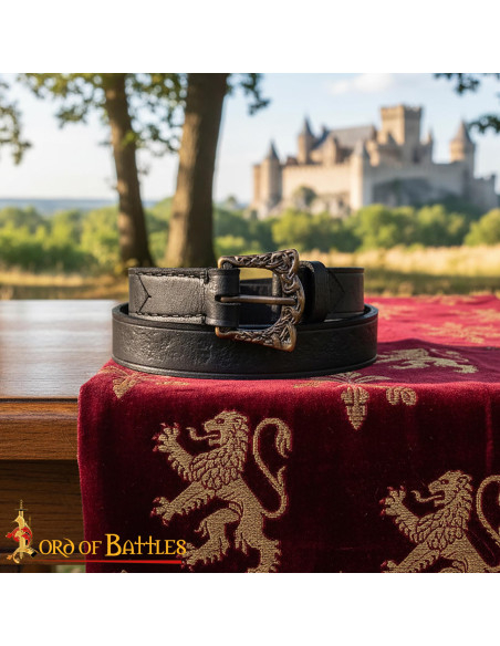 Cintura vichinga in pelle nera con...