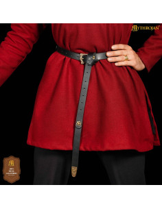 Cintura vichinga in pelle nera, fibbia decorativa in ottone 2