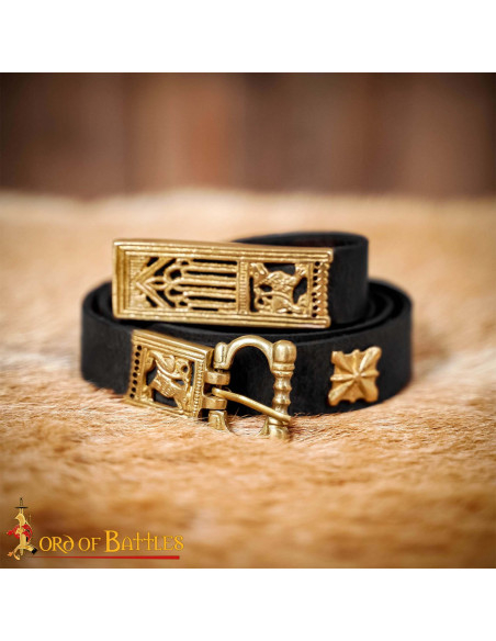 Cintura medieval in pelle nera con...