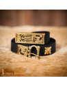 Cintura medieval in pelle nera con decorazioni in ottone, stile gotico