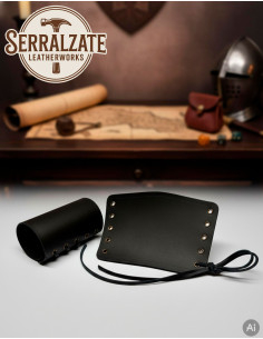 Braccialetti medievali in pelle nera, fatti a mano 2