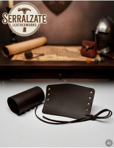 Bracciali medievali in cuoio marrone, fatti a mano 2