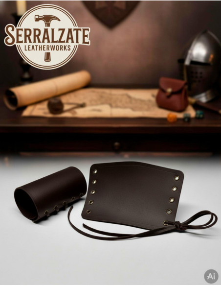 Bracciali medievali in cuoio marrone,...