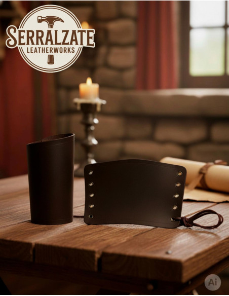 Bracciali medievali in cuoio marrone,...