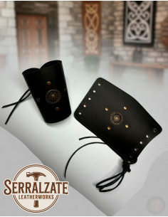Bracciali celtici a ruota in vera pelle, neri