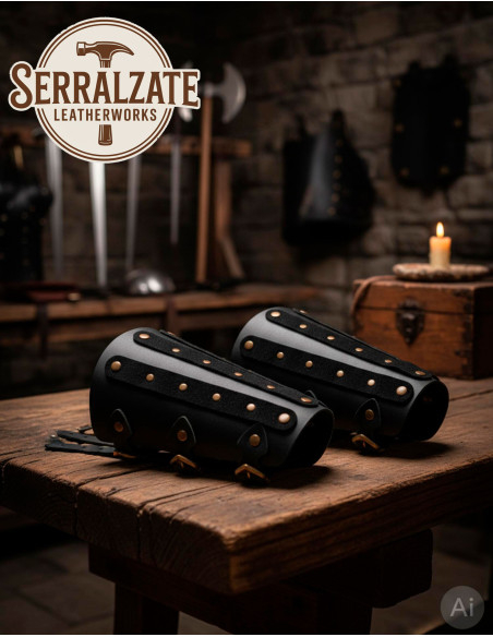 Bracciali LARP in vera pelle nera...