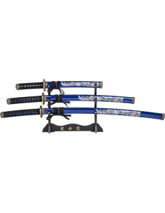 Set Katana Wakizashi e Tanto decorativo con supporto,...