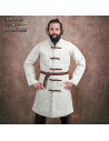 Gambesón medieval imbottito con fibbie in cuoio, bianco naturale
