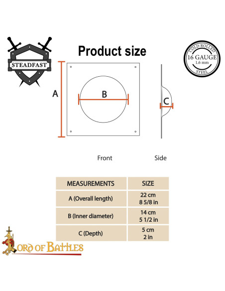 Umbo quadrato in acciaio annerito per...
