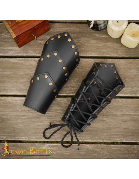 Bracciali medievali in pelle nera,...