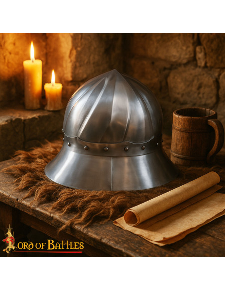 Elmo medieval burgundio del siglo XV,...