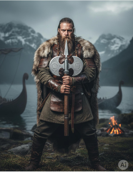 Ascia rustica doppia lama incisa, 61 cm.