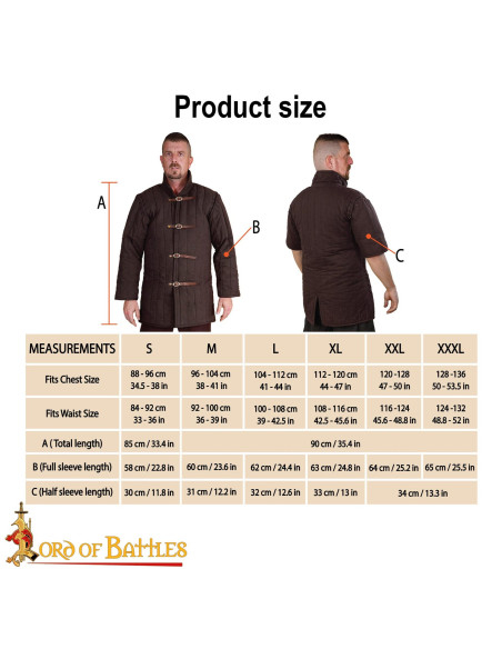 Gambesone medievale marrone a tre...