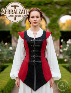 Abito guerriera medievale Ingrid in pelle, rosso e nero 2