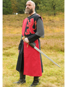 Tabardo medievale cavaliere design Leone, rosso-nero 2