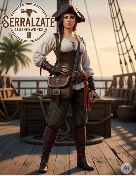 Borsa pirata in pelle con teschio e...