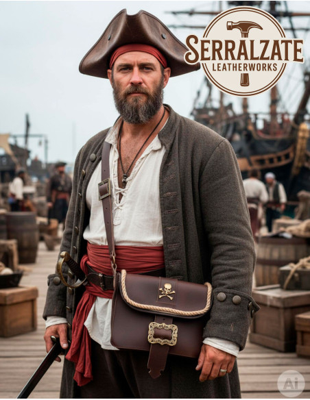 Borsa pirata in pelle con teschio e...