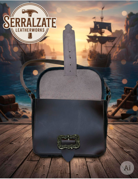 Borsa pirata in pelle con teschio e...