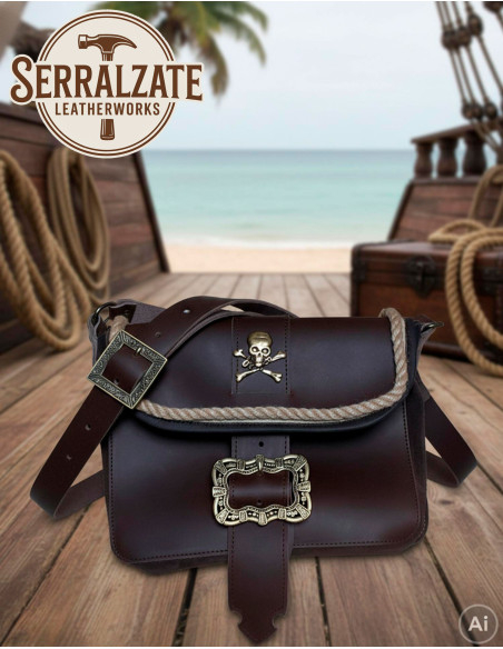 Borsa pirata in pelle con teschio e...